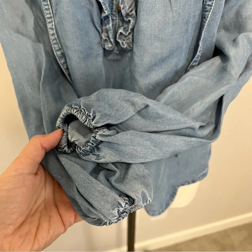 Anthropologie Maeve Chambray Ruffle Long Sleeve Top - Picture 11 of 15